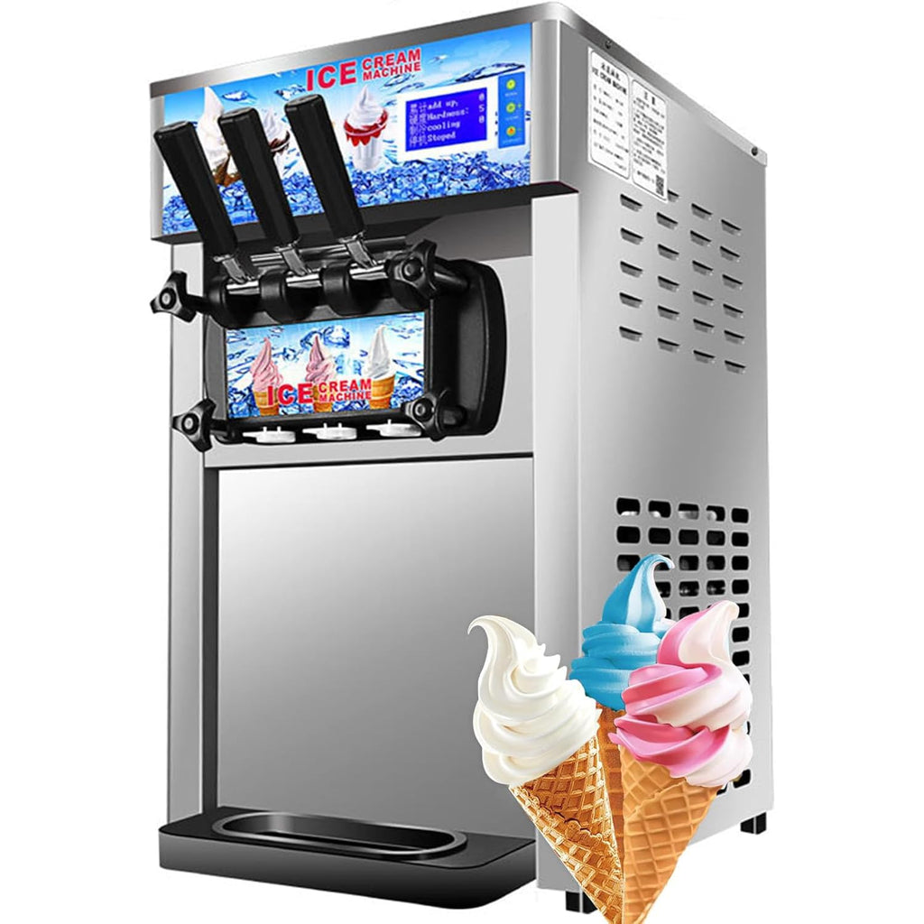 Soft Serve Ice Cream Machine, 18L/H Soft Serve Machine, 1200W Countertop Soft Ice Cream Maker with 3 Flavors LCD