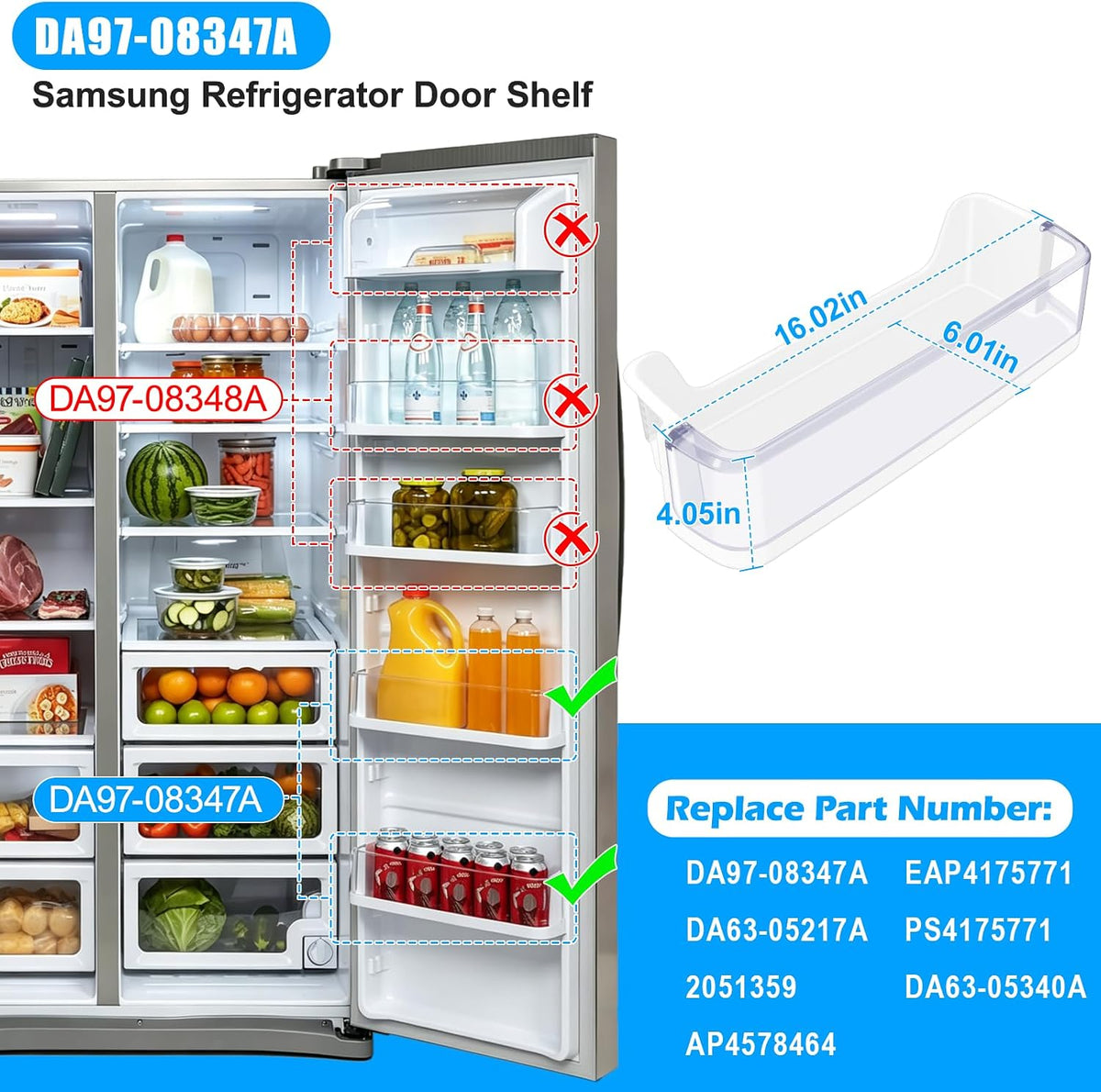 DA97-08347A RS265TDRS RS25H5111BC RS25H5111SR Refrigerator Door Shelf Bin