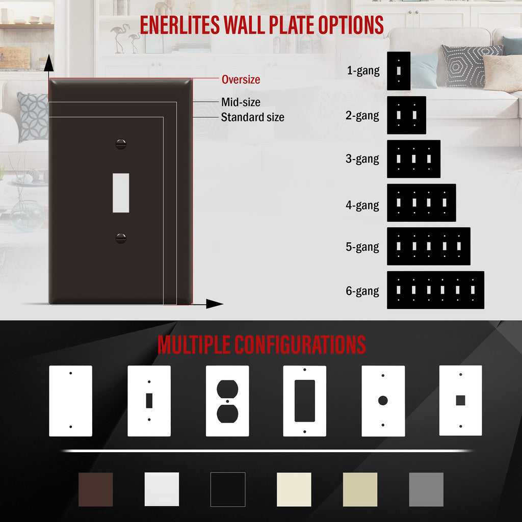 ENERLITES 10 Pack Oversized Toggle Light Switch Cover, Jumbo Plate, Brown