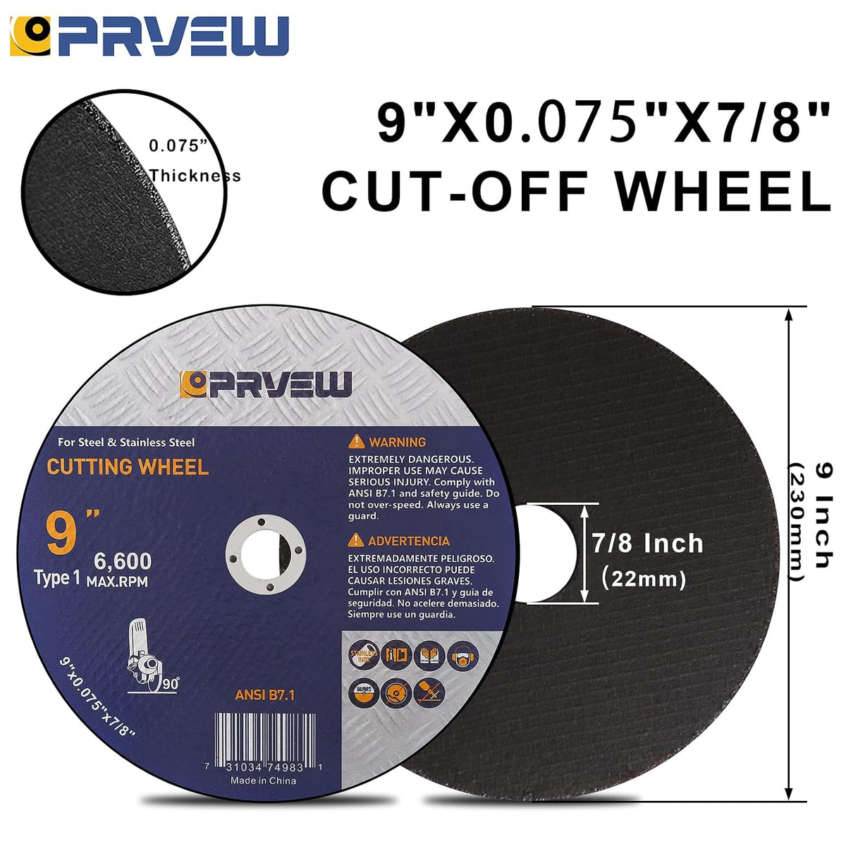 10-Pack Cut Off Wheels 9-Inch,9"x0.075"x7/8" Quality Cutting Disc