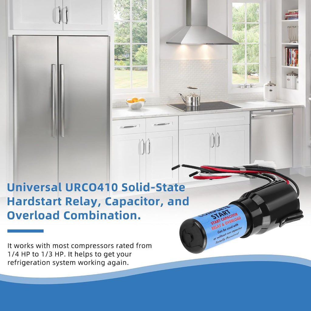 URCO410 3 in 1 Hard Start Kit for Refrigerators & Freezers | 1/4 to 3 in 1 Start Relay - Compressor Hard Start