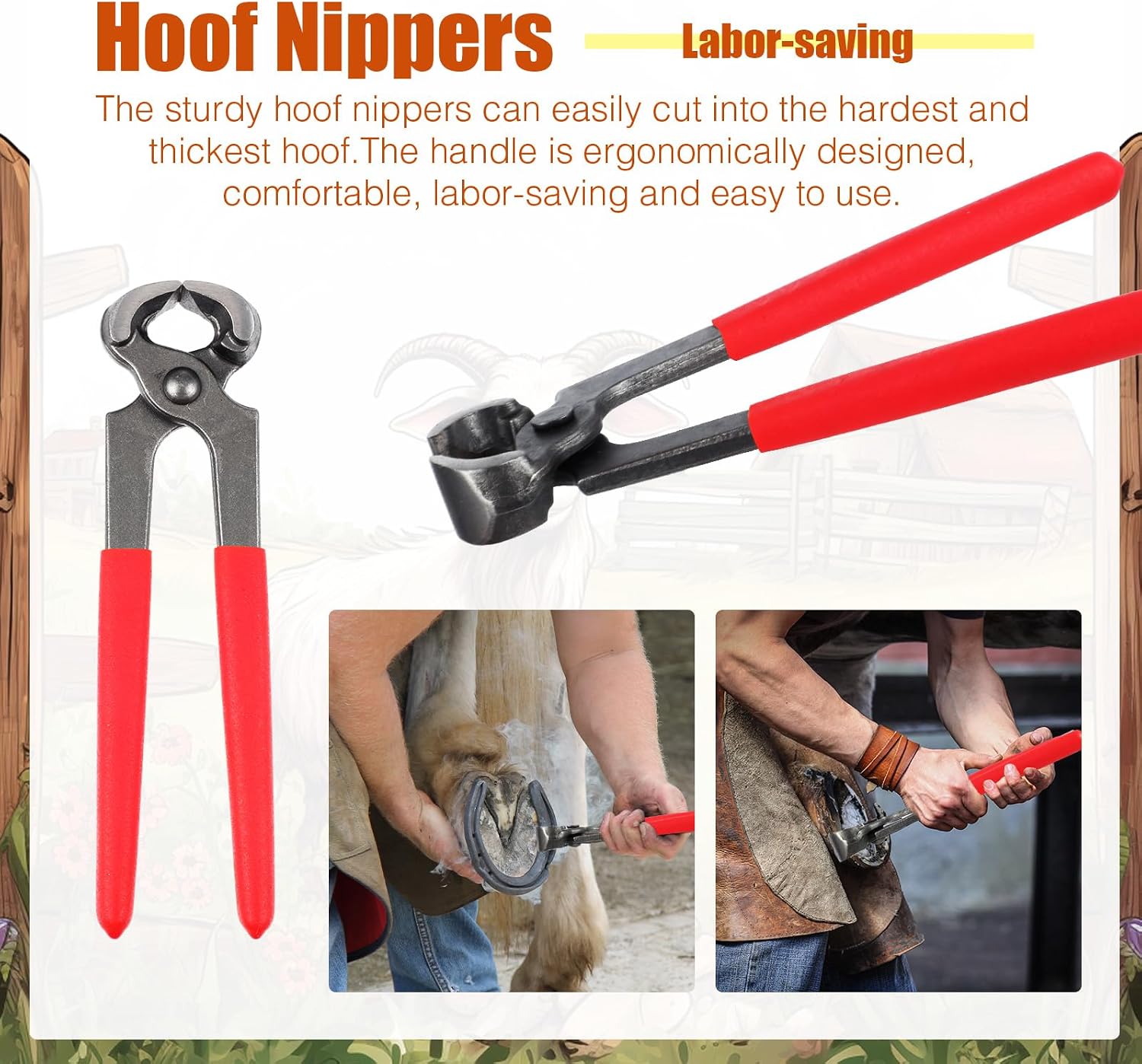 9 Pcs 8 Inch Farrier Tools Kit Horse Goat Hoof Trimmer Metal Shears Farriers Hoof Nipper Cutter Handle Knife Gloves