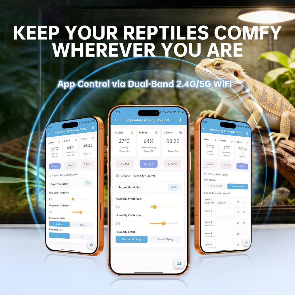 Smart WiFi Temperature and Humidity Controller with Timer Outlet, 3-in-1 Reptile Thermostat Hygrostat, App Control