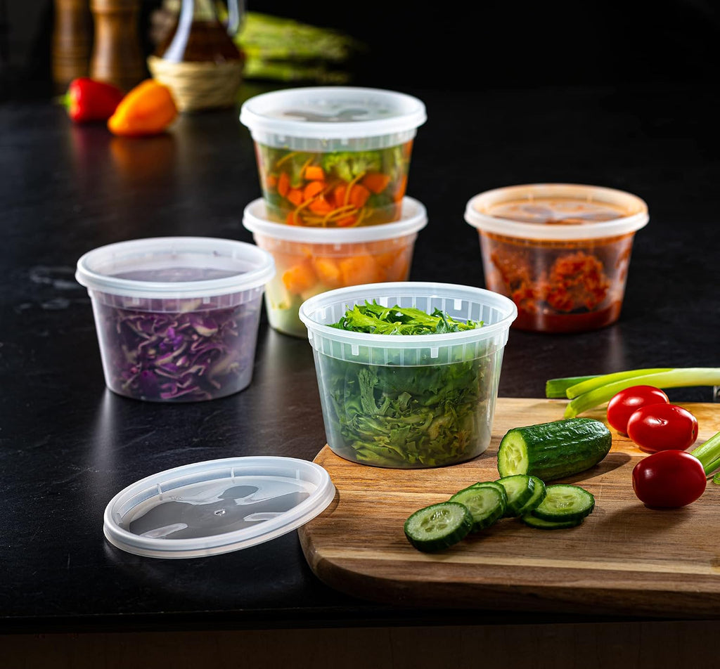 16 oz Plastic Food Storage Deli Containers with Lids [48 Sets]