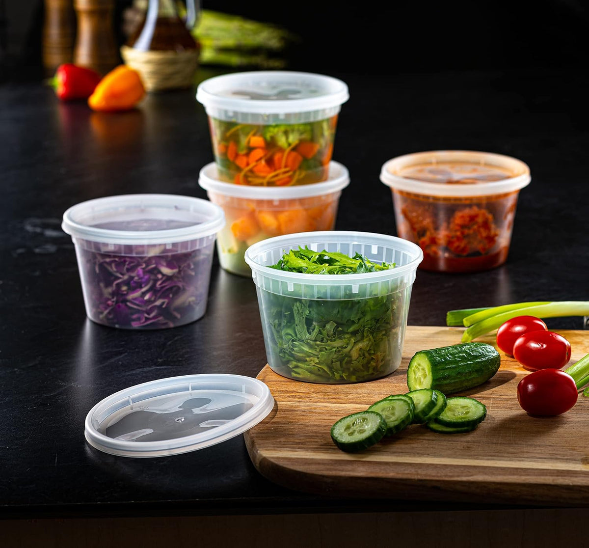 16 oz Plastic Food Storage Deli Containers with Lids [48 Sets]