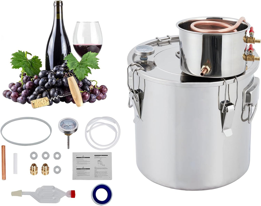 10 Gal Alcohol Still with Thumper Keg, Stainless Steel Home Distilling Kit for Alcohol, Whiskey, Brandy, Vodka, and