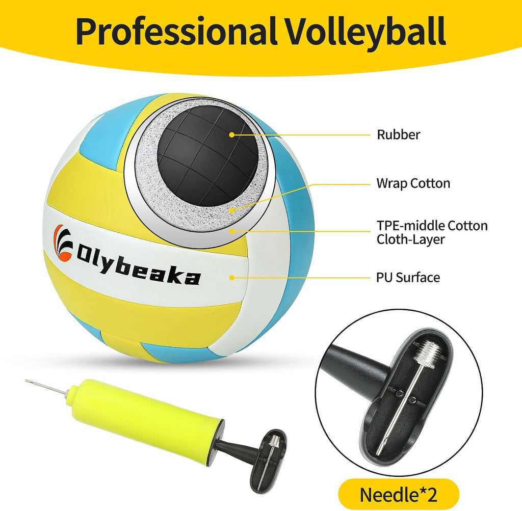 Portable Outdoor Volleyball Net Set 20FT / 32FT, 4 Adjustable Heights | Complete Volleyball System with PE Net, PU