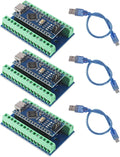 3 Set Nano V3.0 ATmega328P Module Microcontroller Board with Type-C Cable Compatible with Arduino + Nano Terminal Adapter Shield Expansion Board
