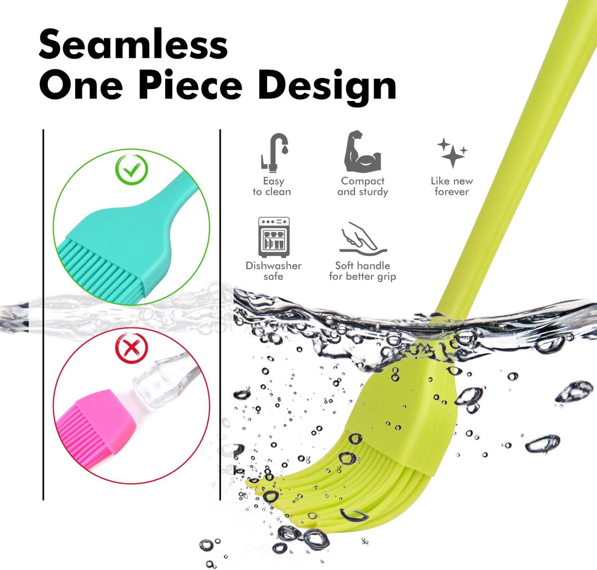 600℉ Heat Resistant Silicone Basting &Pastry Brush, Multicolor 5