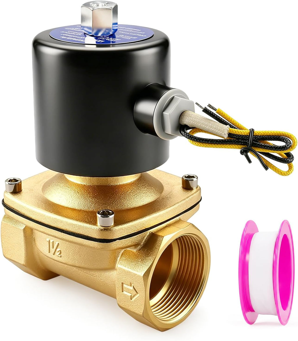BAOMAIN 1-1/2" PT Brass Solenoid Valve AC 110V Normally Open Valve