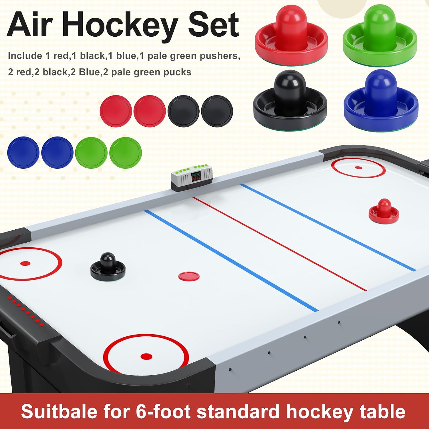 Air Hockey Paddles and Pucks, Air Hockey Pushers with Nylon Storage Bag, Goal Handles Paddles Replacement Accessories