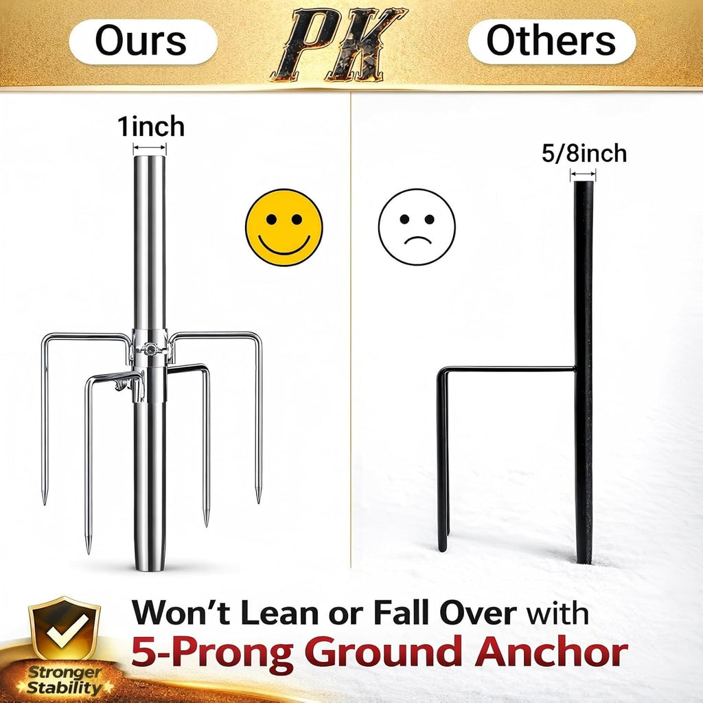 Flag Pole for Outside House in Ground - 9 ft Adjustable,5 Pronges Stake Base - Heavy Duty Inground Flag Pole Kit for