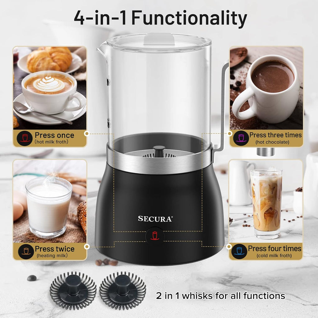 17oz 4-in-1 Electric Milk Frother and Steamer with Glass Jug, Hot/Cold Foam Maker for Latte, Cappuccino, Macchiato &