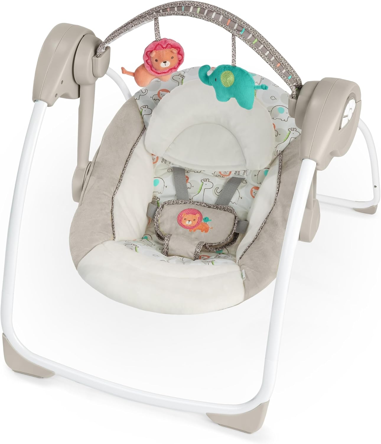 Soothe 'n Delight Compact Portable 6-Speed Plush Baby Swing with Music, Folds Easy, 0-9 Months 6-20 lbs (Cozy Kingdom)