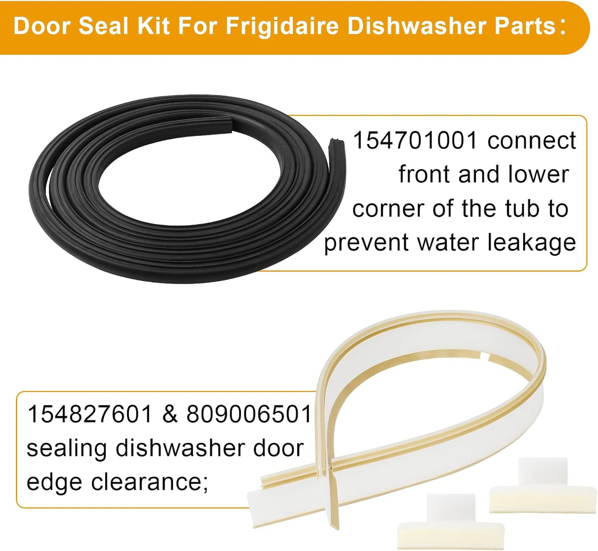 154827601 for Frigidaire Dishwasher Door Gasket Seal Replacement Kit