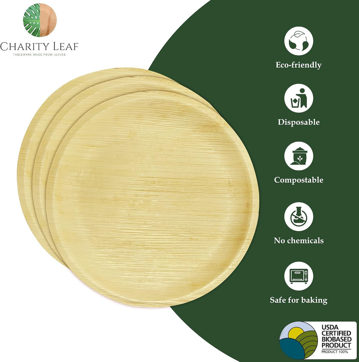 Disposable 12" Round Bamboo Plates (25 pieces) Bamboo Serving Platters, Disposable Boards, Eco-Friendly Dinnerware