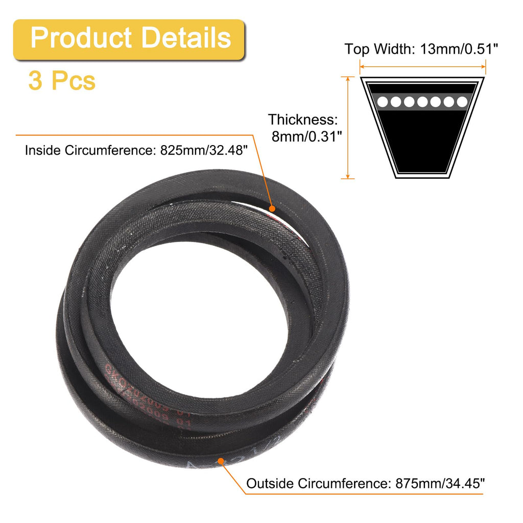 uxcell 3 Pack A32 1/2 Classic Wrapped V-Belt,34" Outer Circ A Profile,Black