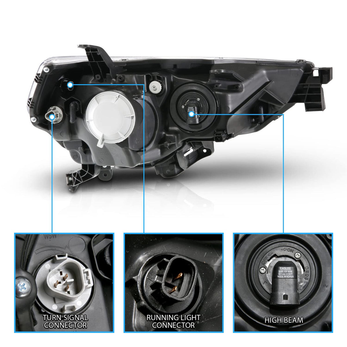 for 2014-2023 Toyota 4-Runner LED Tube Square Projector Black Replacement Headlights Set - Passenger and Driver Side
