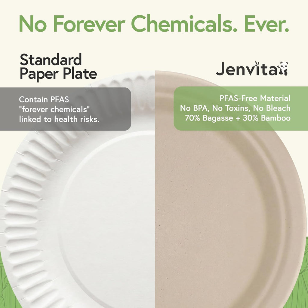 Bamboo Paper Plates, 50 Pack, 9 Inch Disposable