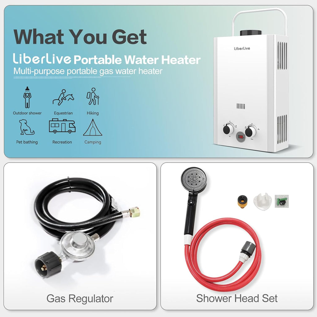 Propane Water Heater, 6L 1.58GPM 41000 BTU Portable Tankless Water Heater Outdoor, Gas Instant Hot with Handle