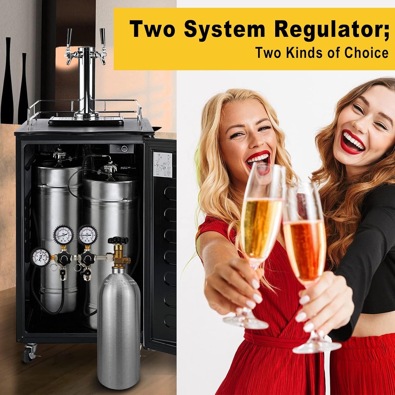 2 System CO2 Regulator Kegerator Regulator,0-60PSI Beer Regulator | Heavy-Duty Brass Body, Ball Valve, Silicone