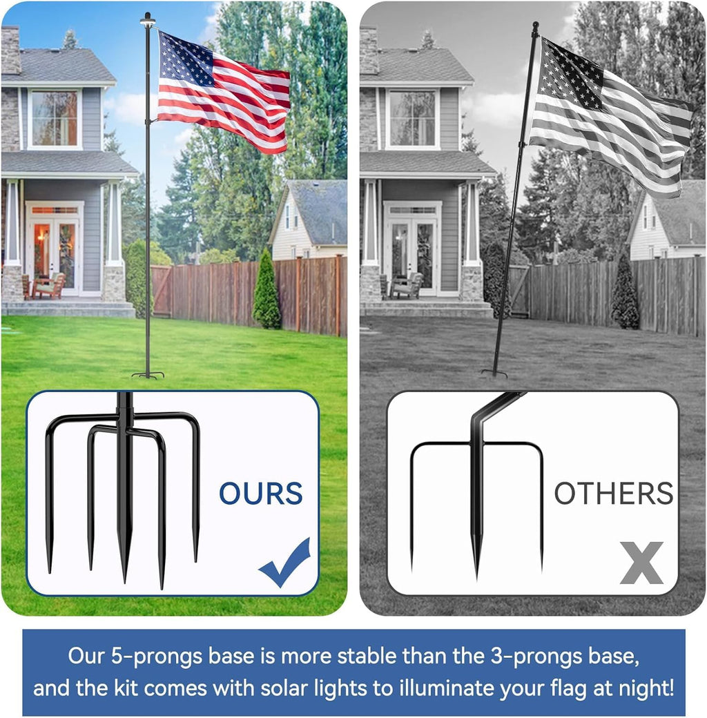 10 FT Flag Pole in Ground, Heavy Duty Flag Pole Holder for Outside House with 5 Pronges Base, Extra Thick Flag Pole