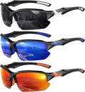 3 Pack Polarized Sports Sunglasses for Men, UV Protection Half Frame Sunglasses Comfortable for Running Cycling Driving