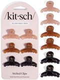 Arched Small Hair Clips - Glossy Soft Pink Mocha Black, 6pc Set