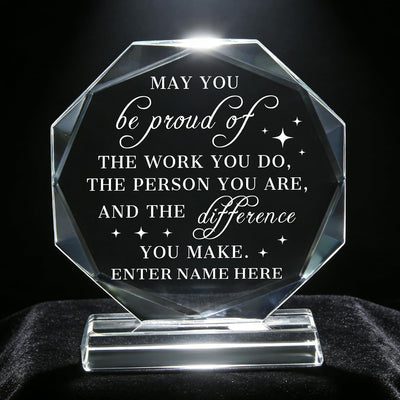 SHIP NEXT DAY, Personalized Crystal Award Trophy - Custom with Company Logo Text & Employee Name, Engraved Award for