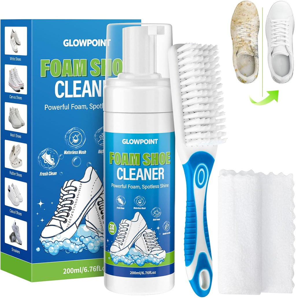 Shoe Cleaner, 6.76 Oz White Shoe Cleaning Kit with Brush & Towel | Sneaker Cleaner Foam Removes Dirt & Stain for