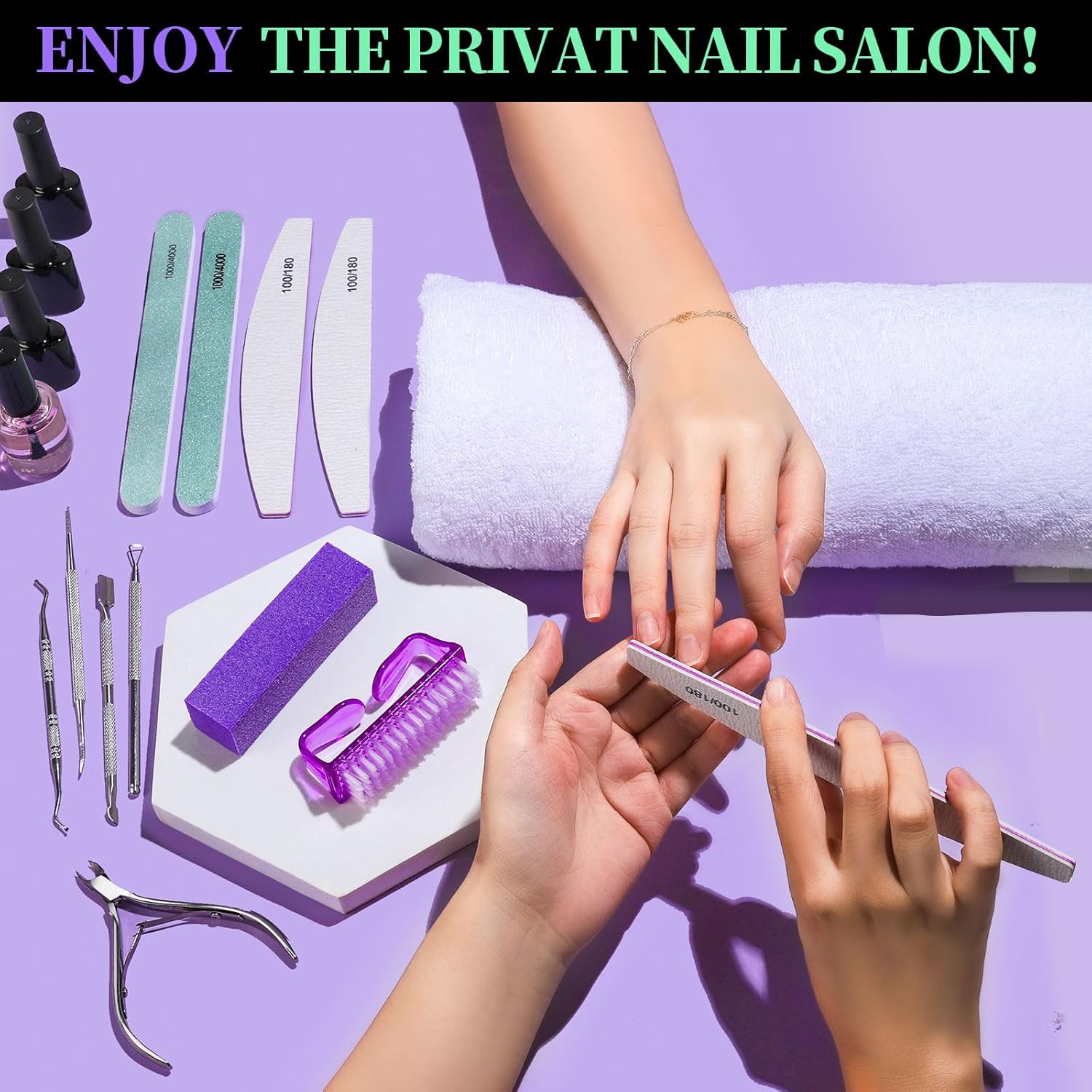 Manicure and Pedicure Tools Kit, Manicure Kit, Nail Files 100/180, Nail Buffer Block, Nail Cuticle Nippers, Cuticle