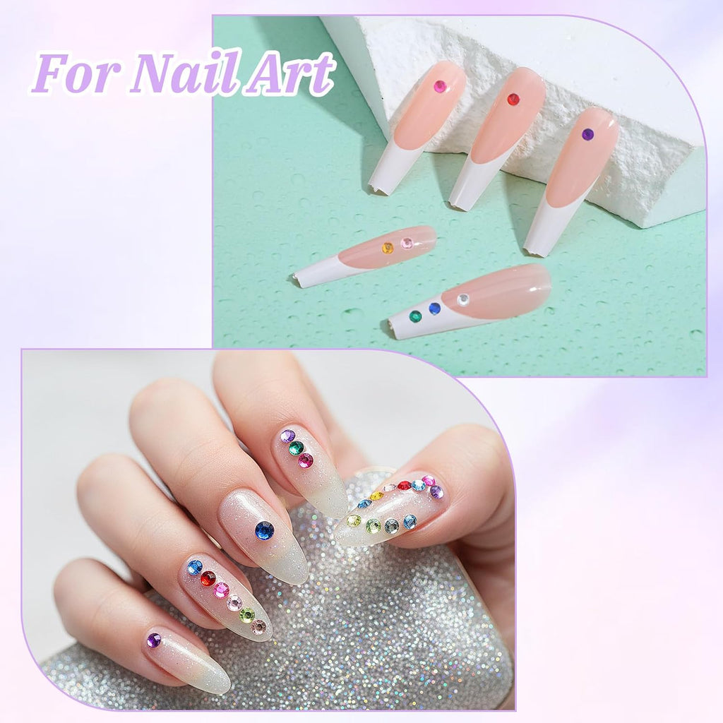 3000PCS Nail Gems and Rhinestones, Multicolor 2mm Gemstones for Nails, Flat Back Rhinestone Nail Charms for Nailart