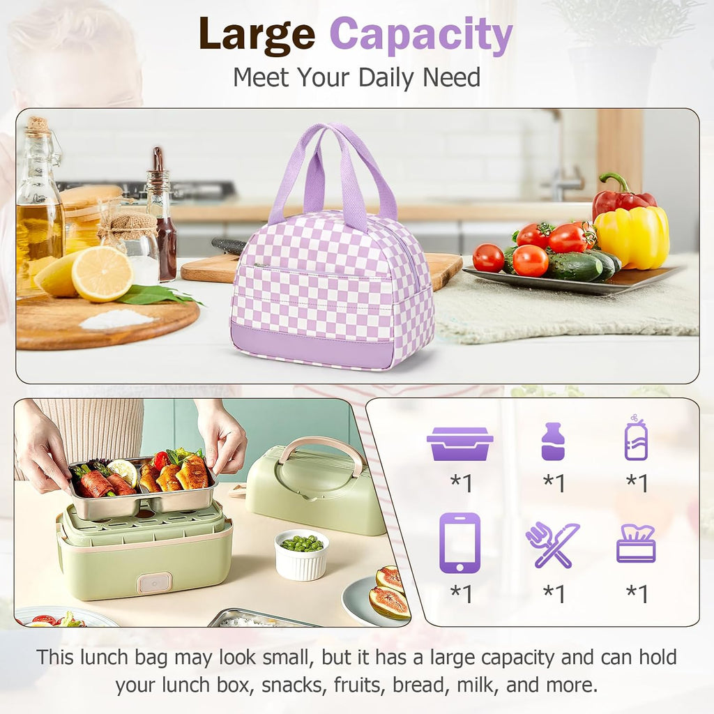 Purple Lunch Bag for Girls, Lunch Box Kids, Insulated LunchBox for Women | Cute Lunchbox, Aesthetic Lunch bag