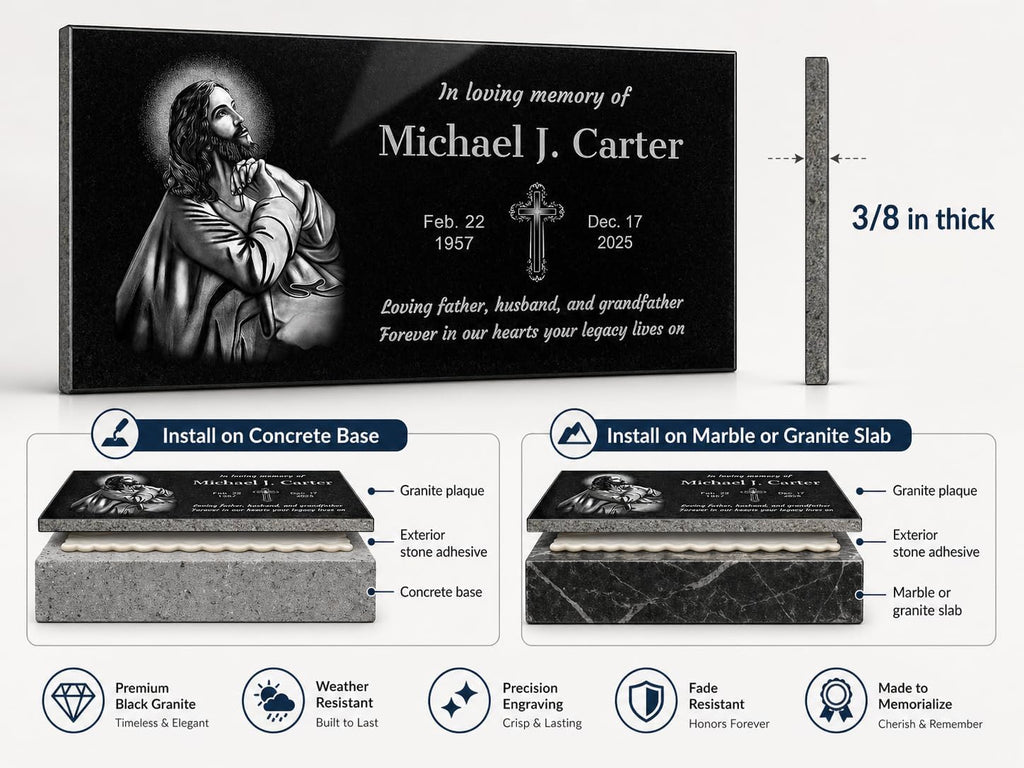 24x12 Personalized Granite Memorial Plaque - Custom Headstone for Graves, Cemetery or Garden, Engraved Grave Marker