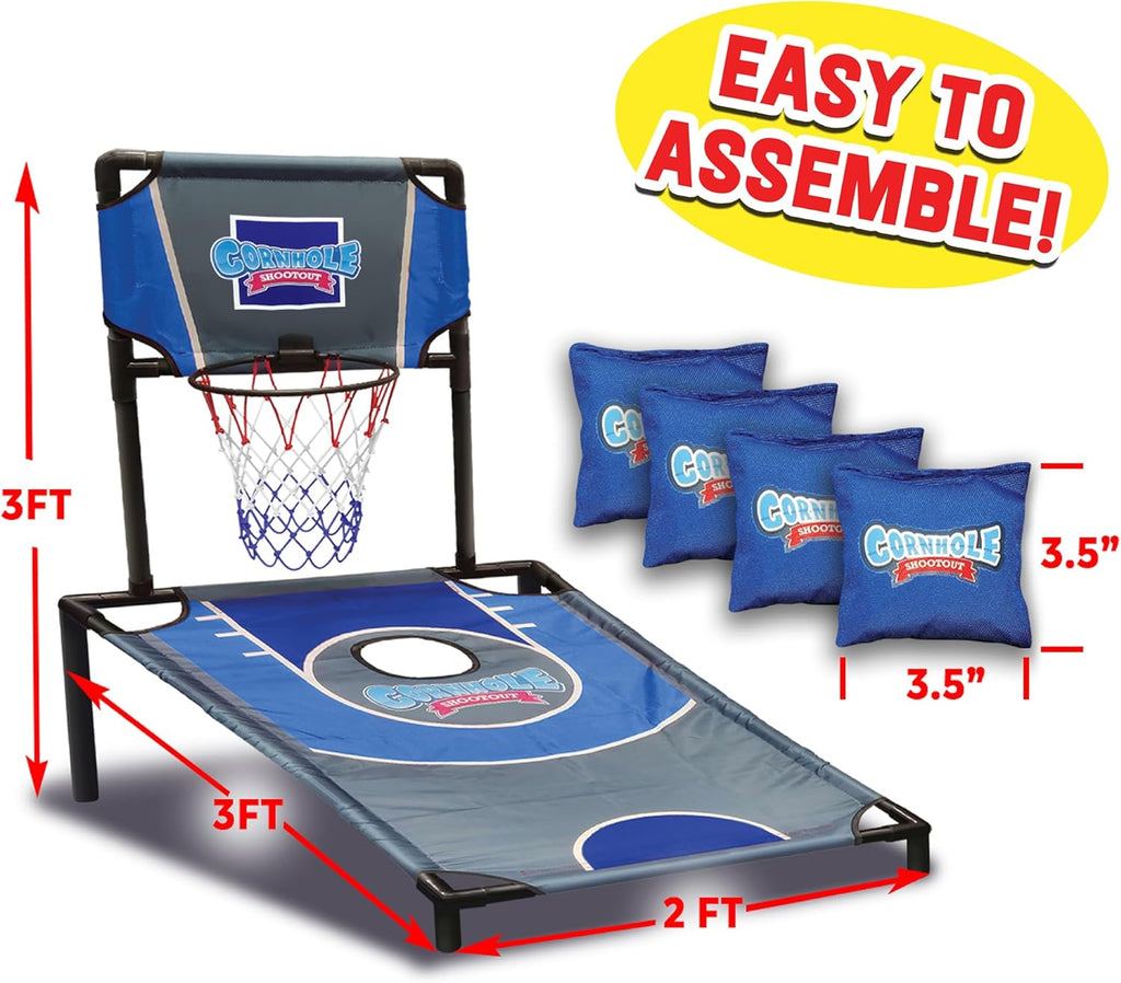 Sports Basketball Net Cornhole Board Set, Basketball & Cornhole in One, Includes 8 Red/Blue Bean Bags, Convenient