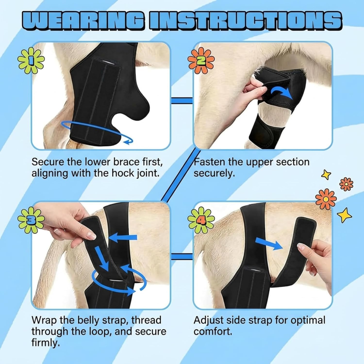 Dog Knee Brace for Back Leg – Large, Adjustable Rear Leg Support Wrap with Side Stabilizers, Breathable Neoprene for