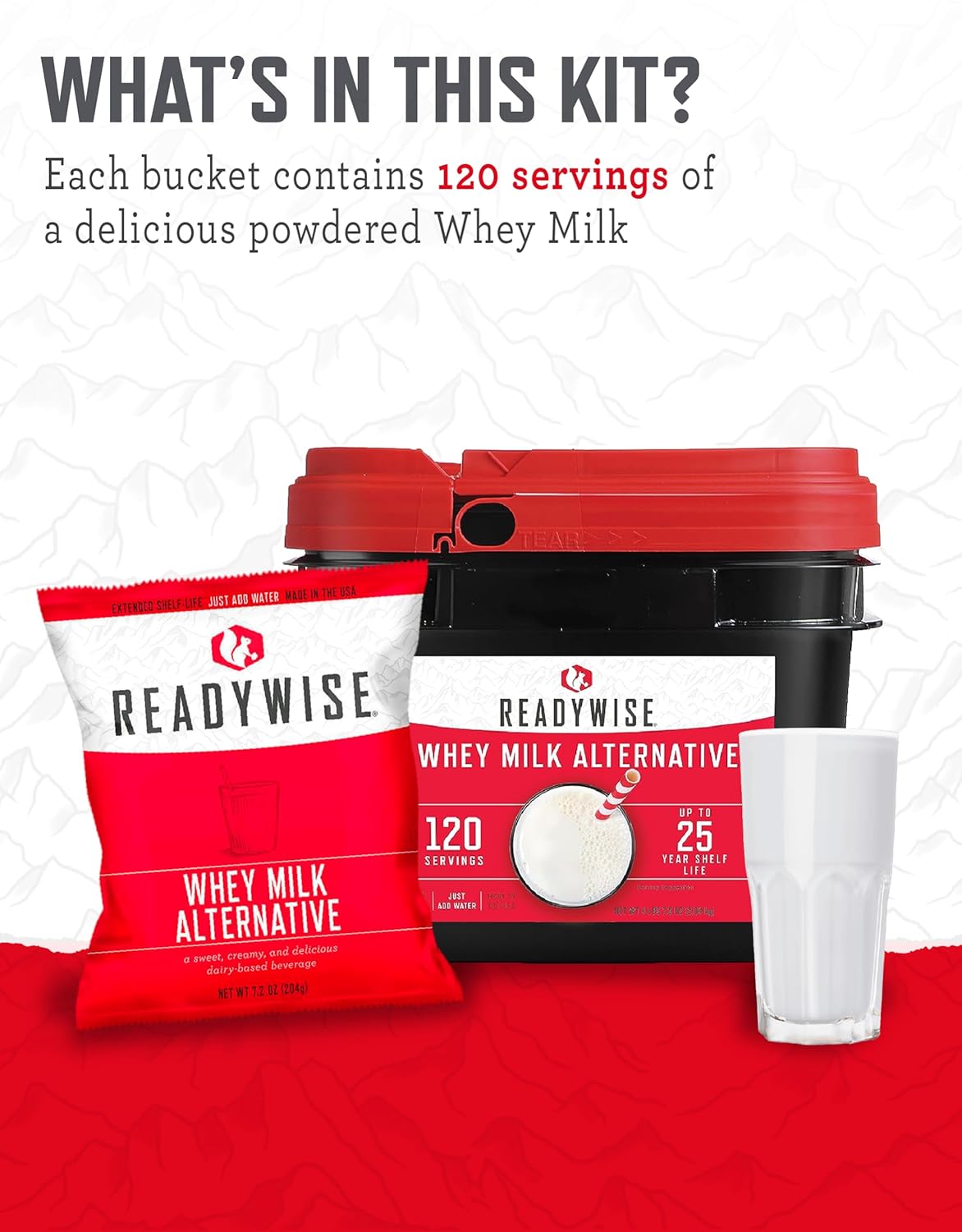 Whey Powdered Milk Alternative - 120 Servings Bucket, Emergency Food Supply, Protein Camping Meals, Survival Kit &