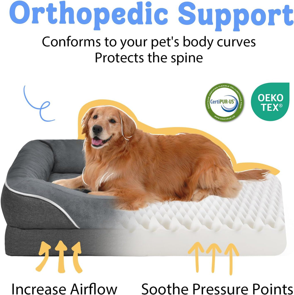 Large Orthopedic Dog Bed for Extra Large Dogs, Waterproof XL Egg-Crate Foam Dog Bed with Removable Washable Cover &
