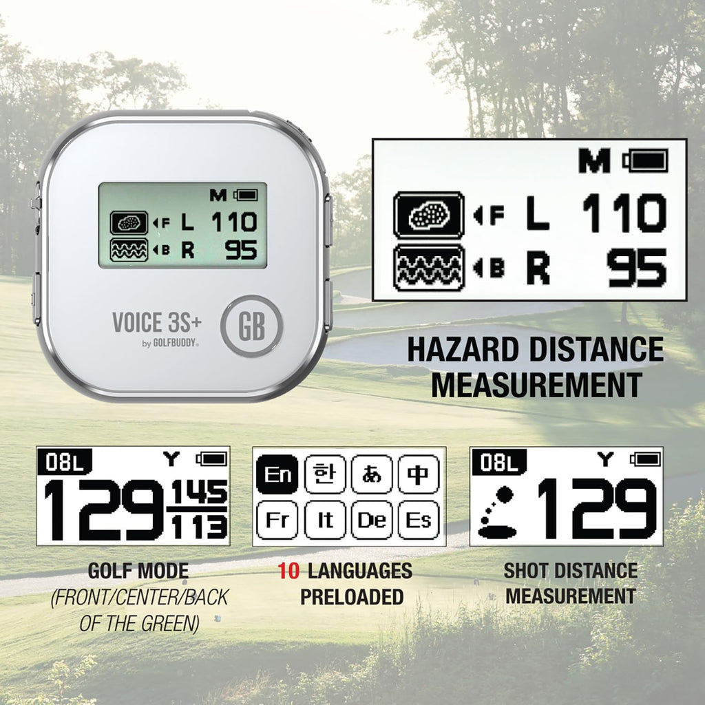 GOLFBUDDY Voice 3S+ Talking Golf GPS Rangefinder | Clip-On Hat GPS with Slope On/Off | Audio Distance to