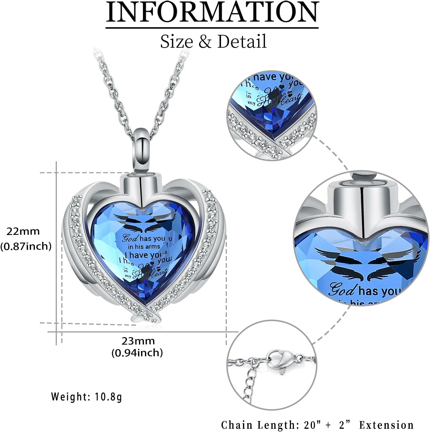 Cremation Heart Urn Necklace Ashes Jewelry for Women Men Keepsake Pendant Memorial Locket Ash Holder