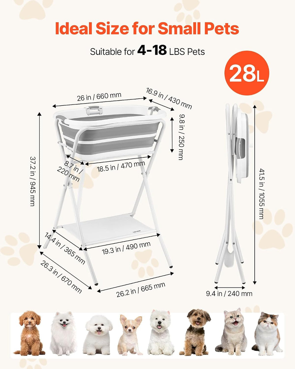Dog Bathtub, Elevated Dog Bath Tub, 2 in 1 Collapsible Pet Bathing Grooming Wash Station, Portable Foldable