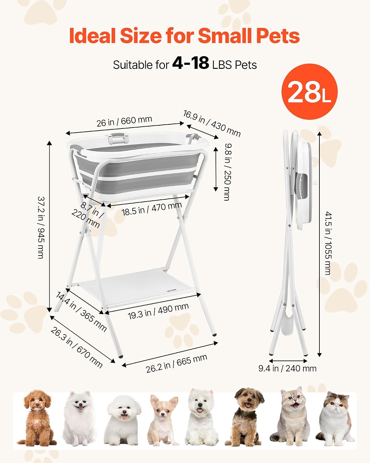 Dog Bathtub, Elevated Dog Bath Tub, 2 in 1 Collapsible Pet Bathing Grooming Wash Station, Portable Foldable