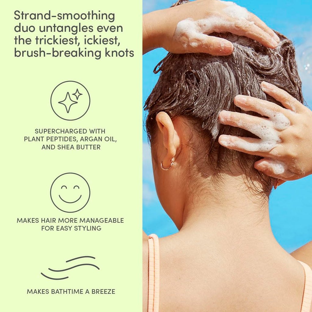 Kids Detangling Shampoo & Conditioner Set, Ages 3+ | Dermatologist-Tested, Gentle, No Silicones | With Plant Protein