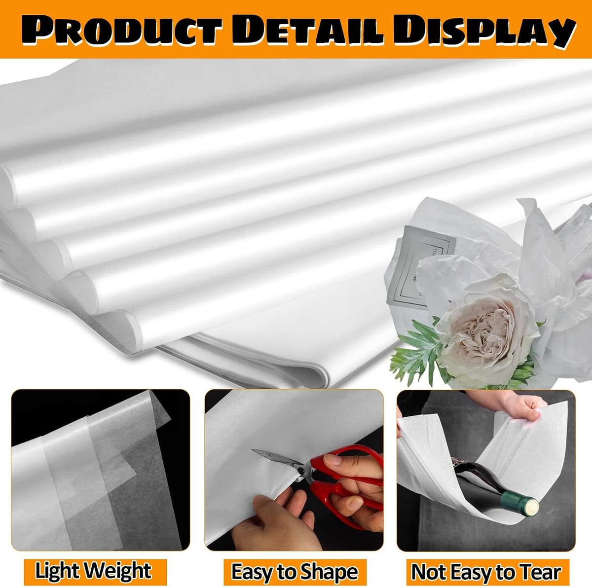 200 Sheets 20 x 20 Inch White Unbuffered Acid Free Tissue Paper for Storage