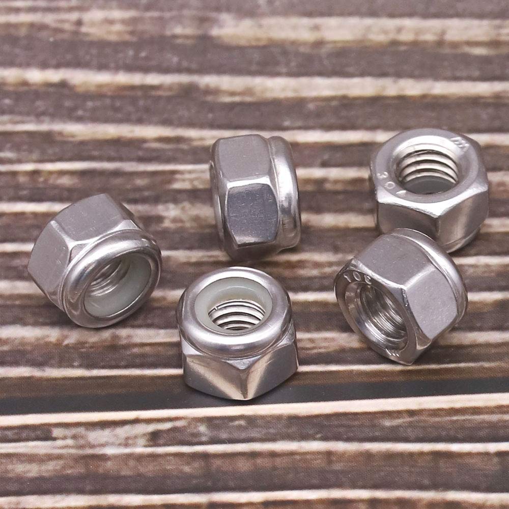 #10-24 Nylon Lock Nuts, 304 Stainless Steel (18-8) Hex Insert Locknuts, UNC Coarse Thread, Precision Nuts for 3D Printers & Electronics, 50 Pack