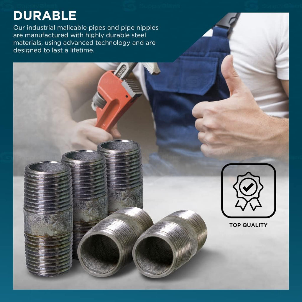 SUPPLYGIANT OQHM3430-10 Steel Nipple Pipe, 3/4'' x 3", Galvanized (Pack Of 10), 3/4" x 3"