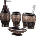 Dublin Brown 4 Piece Bathroom Accessory Set | Includes Soap Dispenser, Toothbrush Holder, Tumbler Cup & Soap Dish