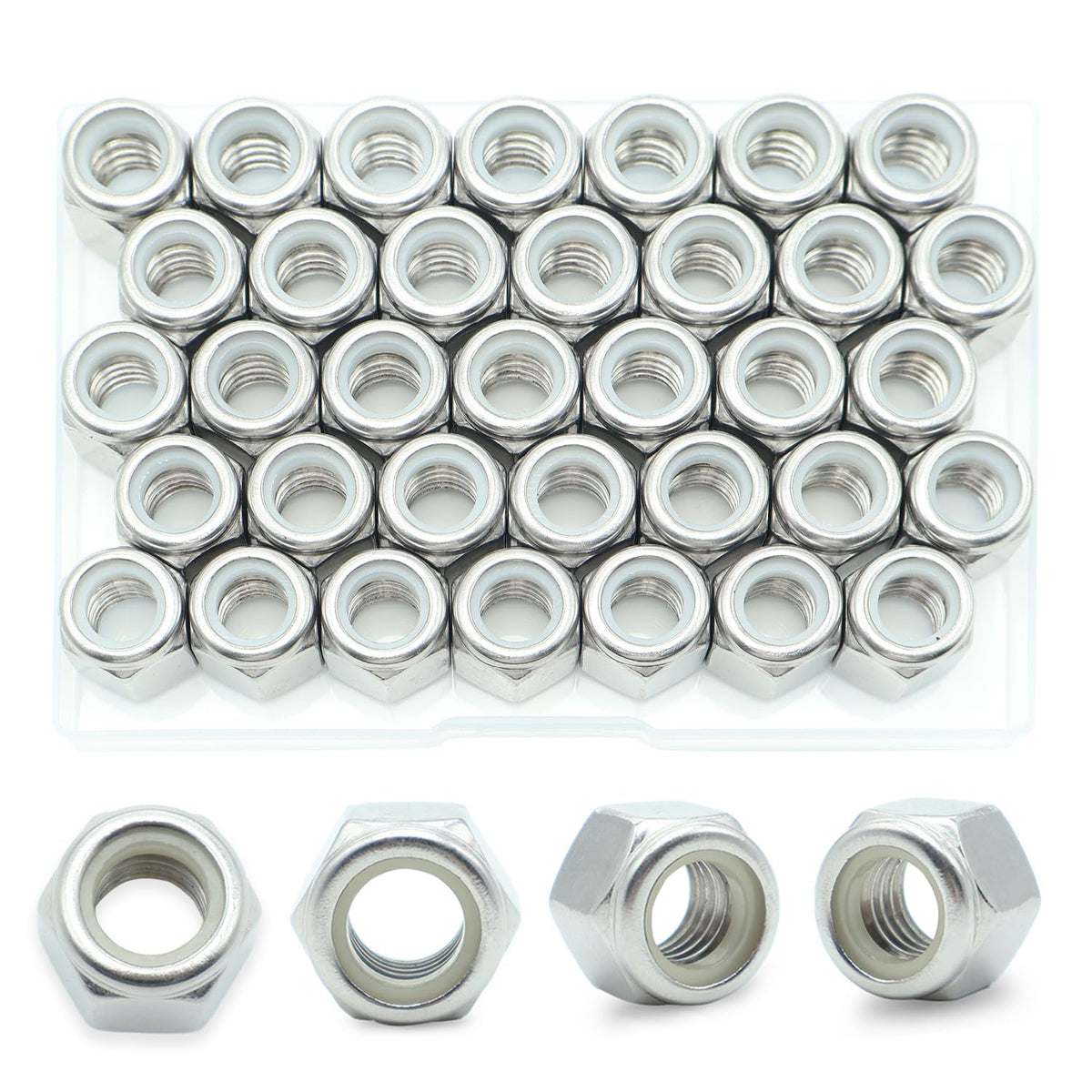 1/2-13 Nylon Insert Lock Nuts 21 Pack, 304 Stainless Steel Hardware Nuts