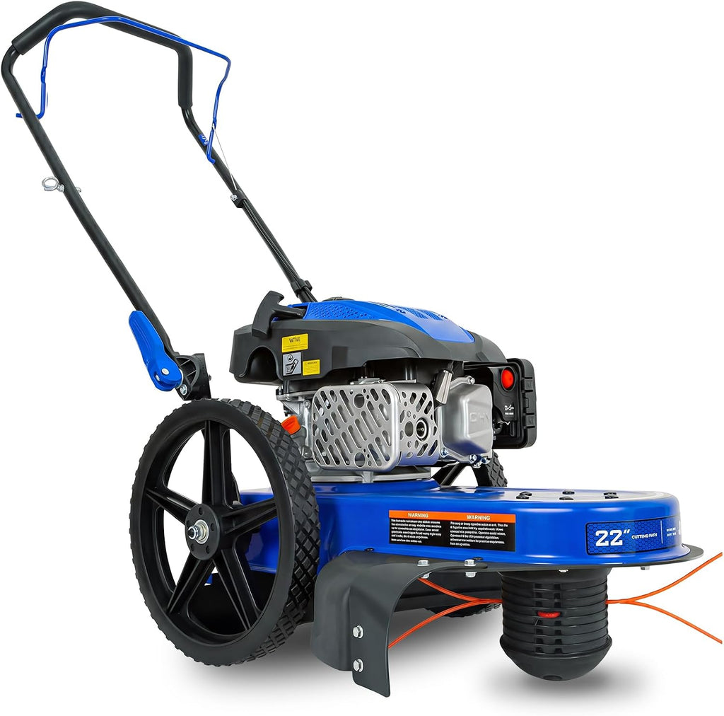 Walk Behind String Trimmer, 170cc 4-Cycle Gas Brush Hog Mower, 22 Inch Cutting Diameter, Push Weed Eater with 14 Inch