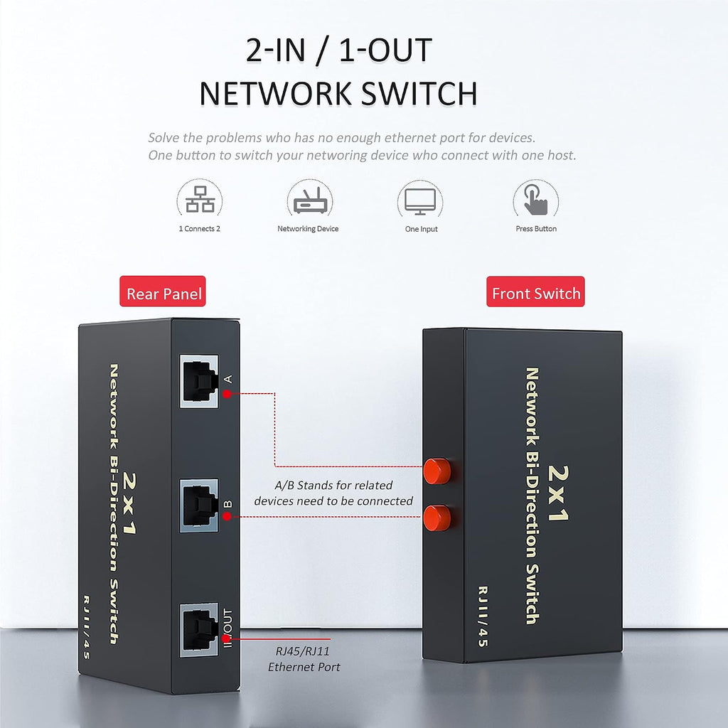 RJ45 Network Switch Selector 2x1 Ethernet 100M/1000M